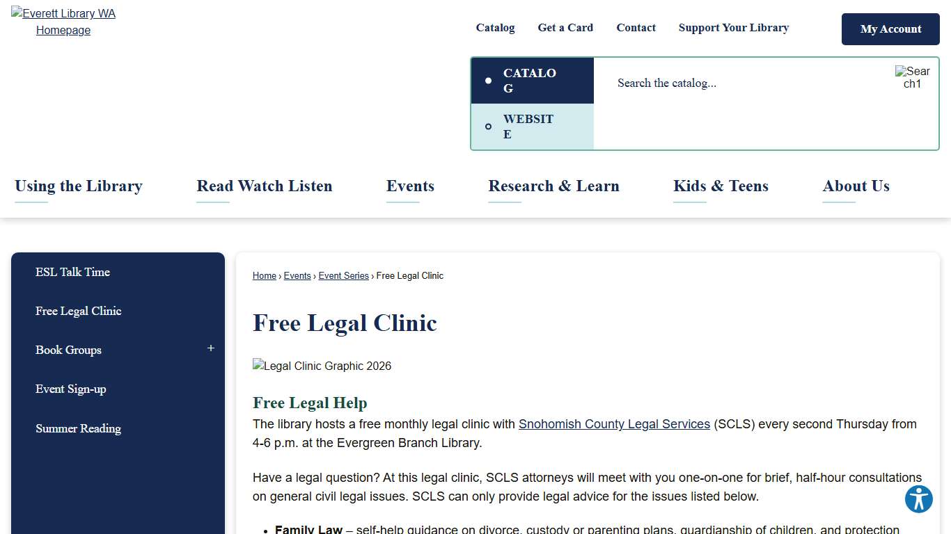 Free Legal Clinic Everett Library, WA